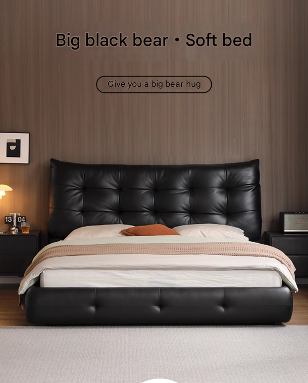 Genuine Leather Big Floor Bed Light Luxury