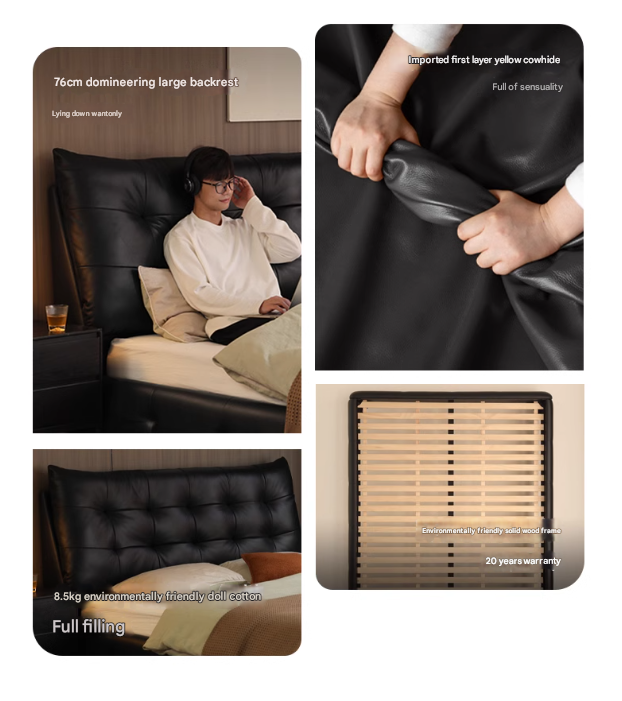 Genuine Leather Big Floor Bed Light Luxury