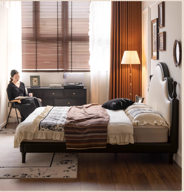 Ecological Cloud Leather Soft King Bed French Retro