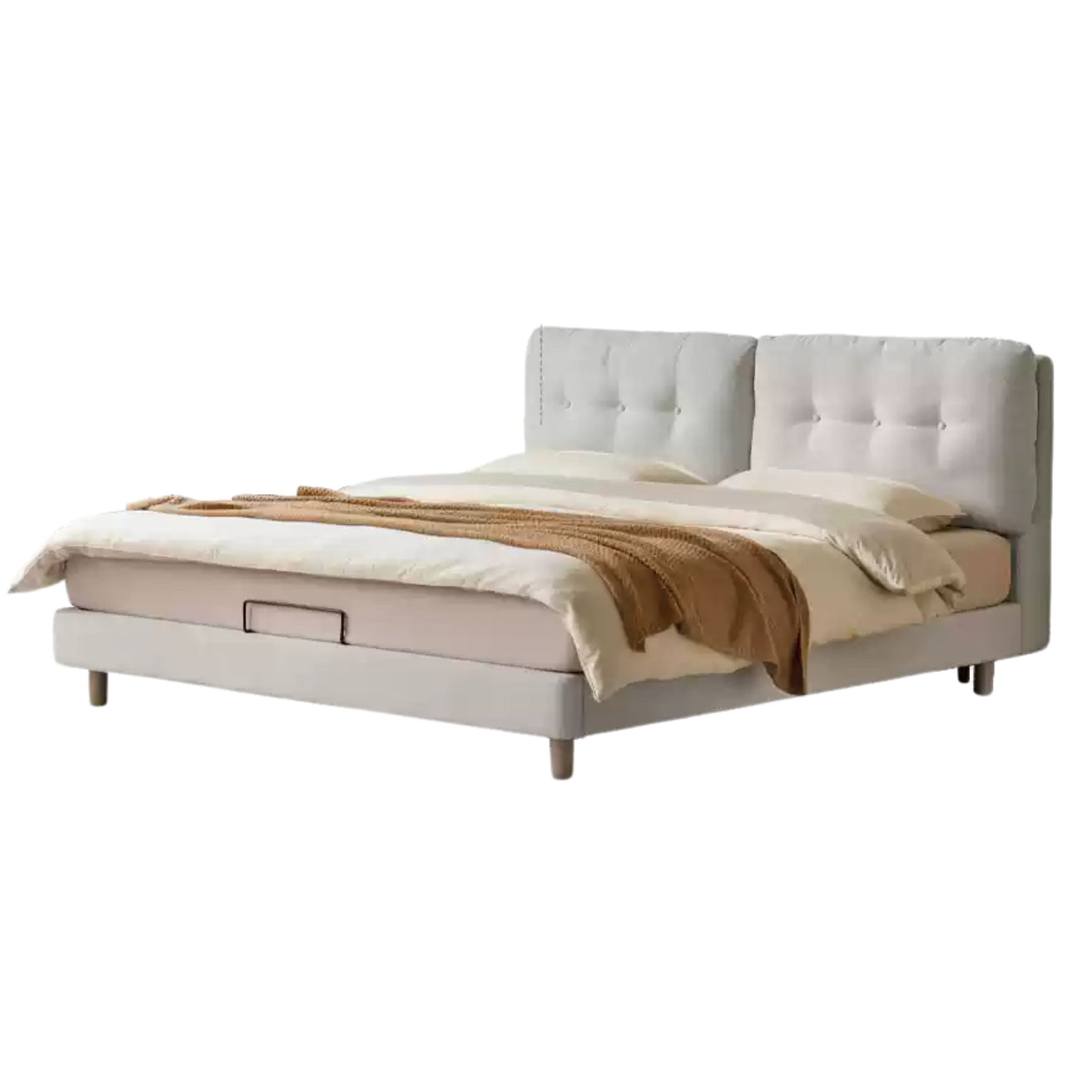 Fabric Soft Bed White Cream Style