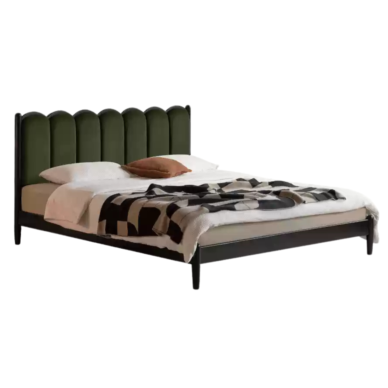 Rubber wood, Poplar Solid Wood Bed French Retro Style Black Harp Bed
