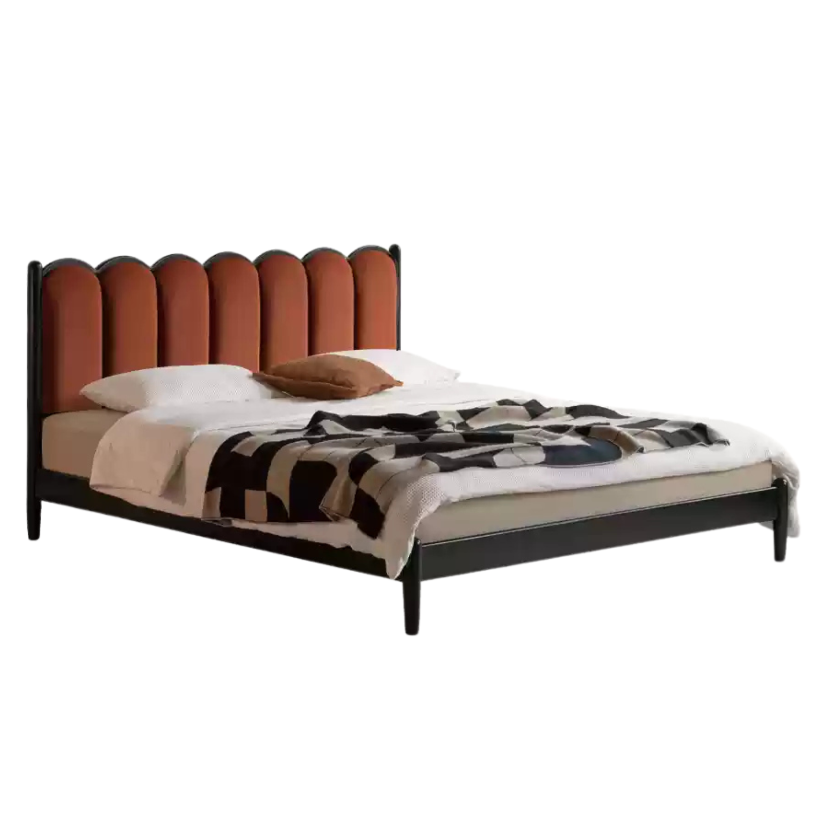Rubber wood, Poplar Solid Wood Bed French Retro Style Black Harp Bed