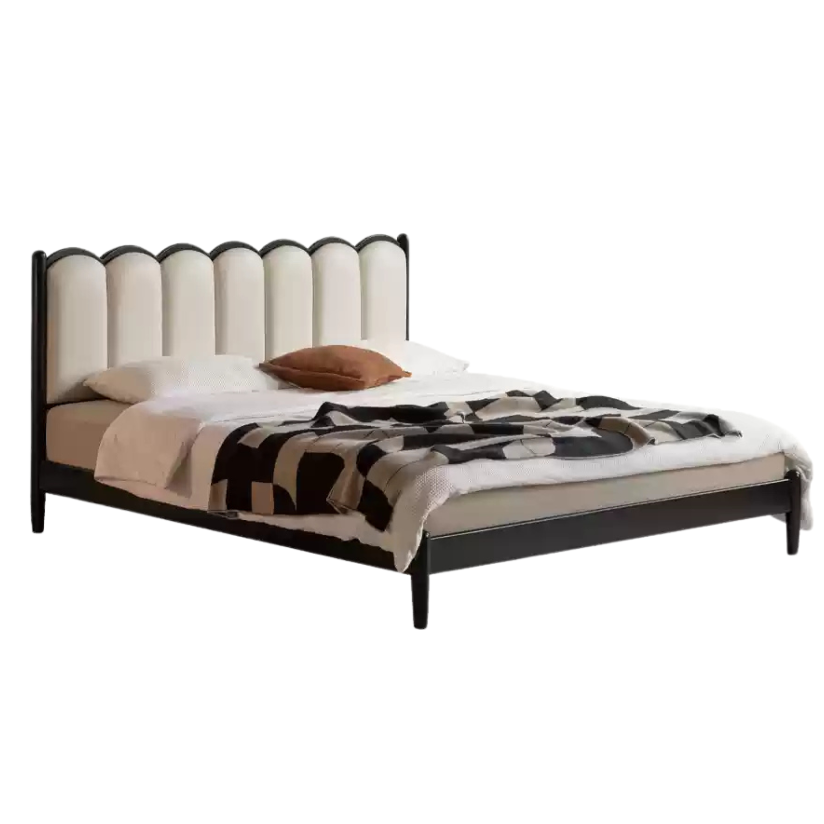 Rubber wood, Poplar Solid Wood Bed French Retro Style Black Harp Bed