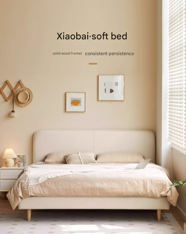 Fabric Cream Soft Minimalist Bed