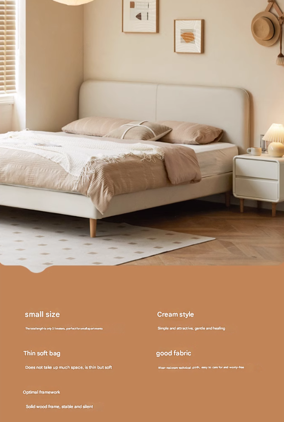 Fabric Cream Soft Minimalist Bed