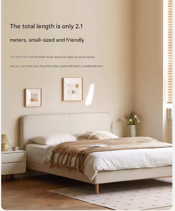 Fabric Cream Soft Minimalist Bed
