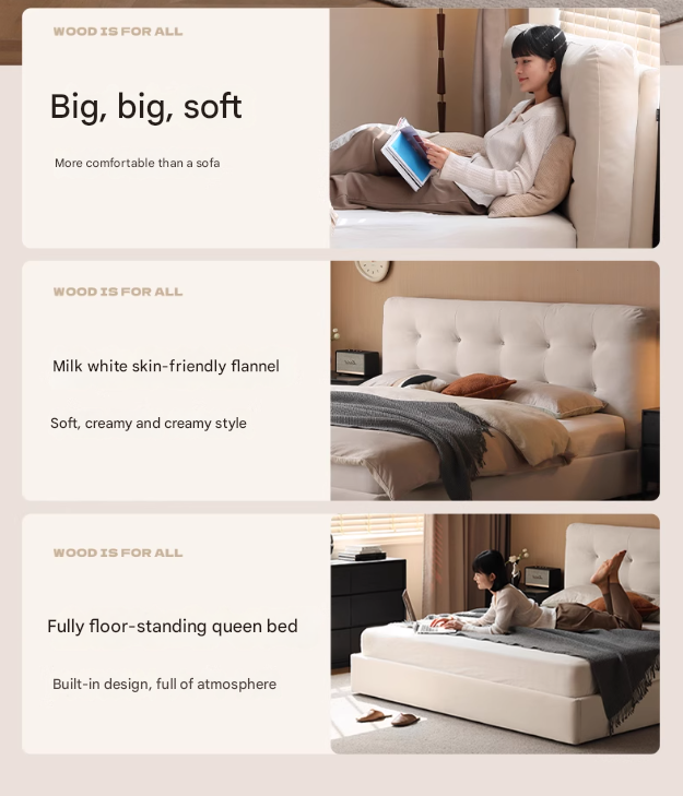 Fabric bed modern cream style white soft bed