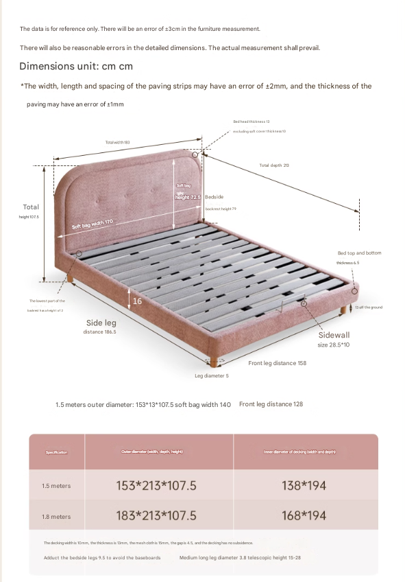 Fabric Pink Bed French Style