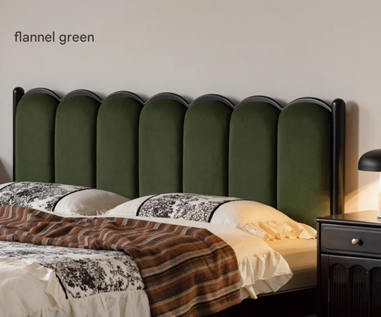 Rubber wood, Poplar Solid Wood Bed French Retro Style Black Harp Bed