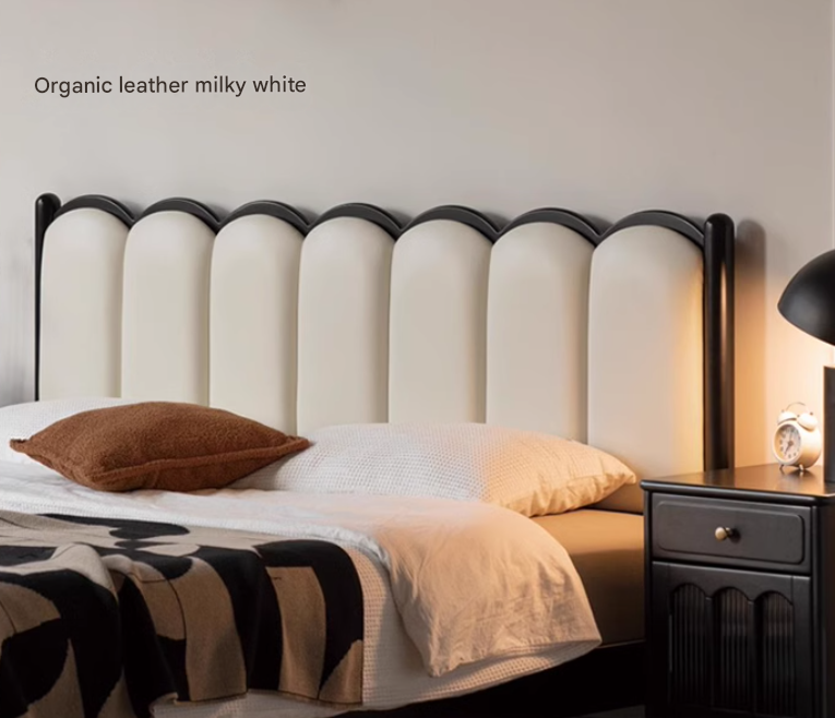 Rubber wood, Poplar Solid Wood Bed French Retro Style Black Harp Bed