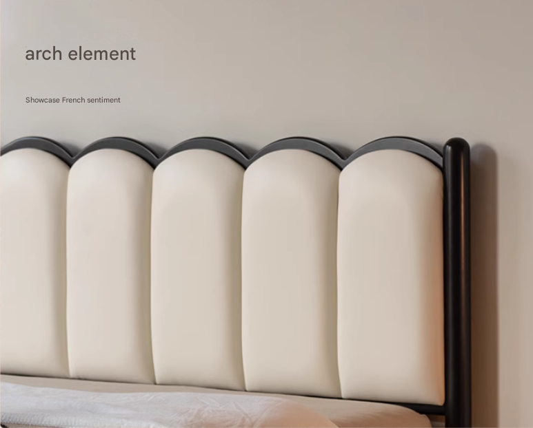 Rubber wood, Poplar Solid Wood Bed French Retro Style Black Harp Bed