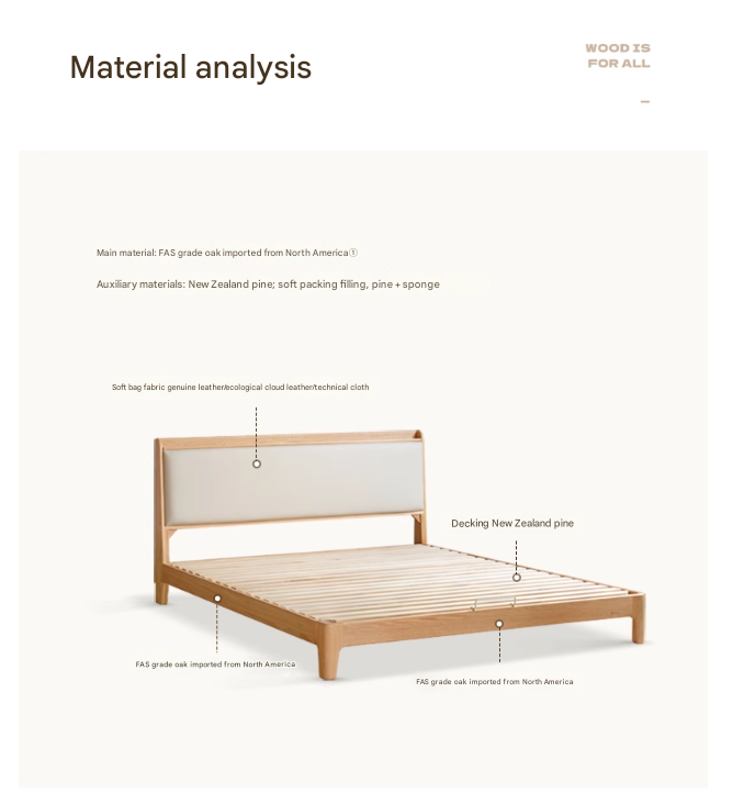Oak solid Wood Technology Cloth Modern and Simple Bed