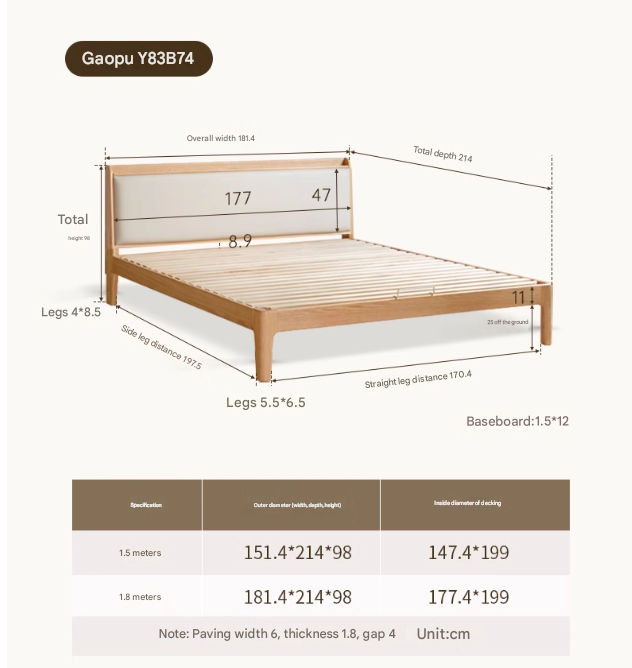 Oak solid Wood Technology Cloth Modern and Simple Bed