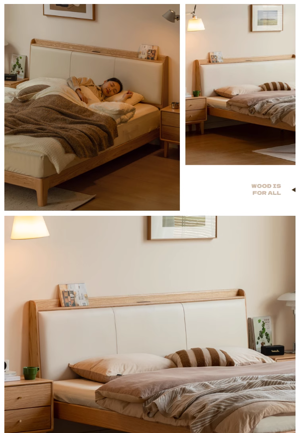 Oak solid Wood Technology Cloth Modern and Simple Bed