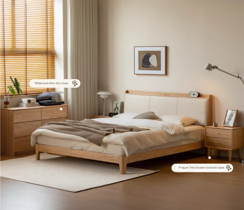 Oak solid Wood Technology Cloth Modern and Simple Bed