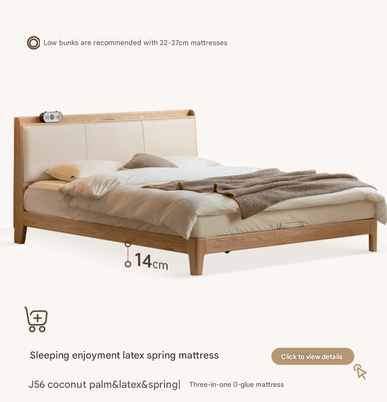 Oak solid Wood Technology Cloth Modern and Simple Bed