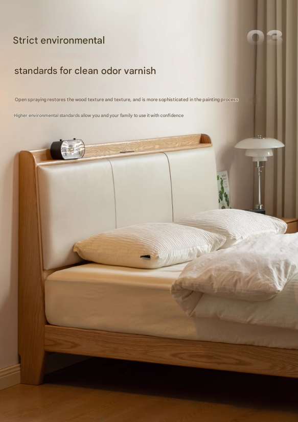 Oak solid Wood Technology Cloth Modern and Simple Bed