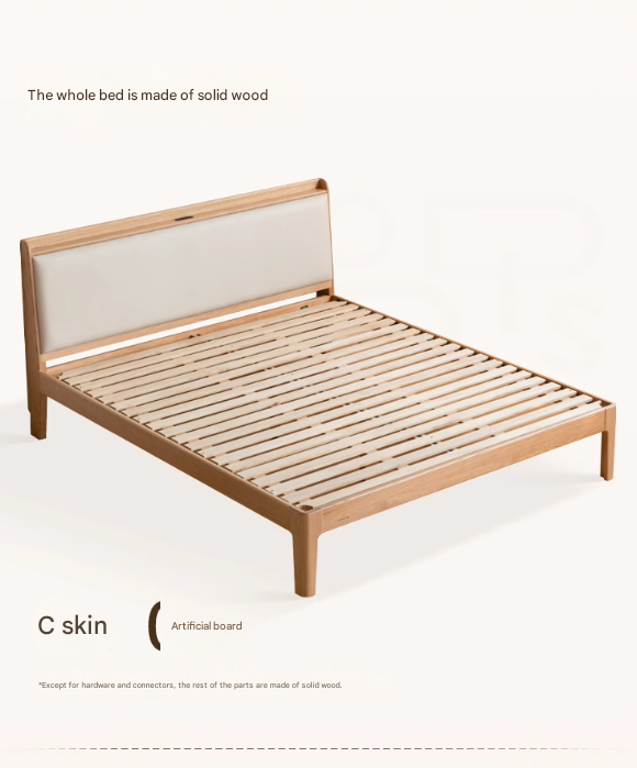 Oak solid Wood Technology Cloth Modern and Simple Bed