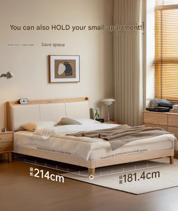Oak solid Wood Technology Cloth Modern and Simple Bed