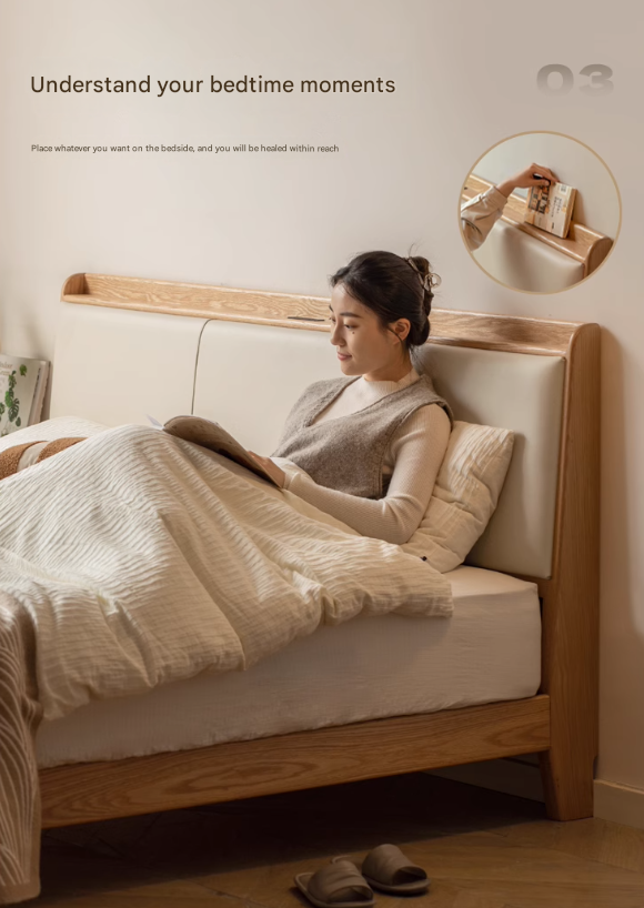 Oak solid Wood Technology Cloth Modern and Simple Bed