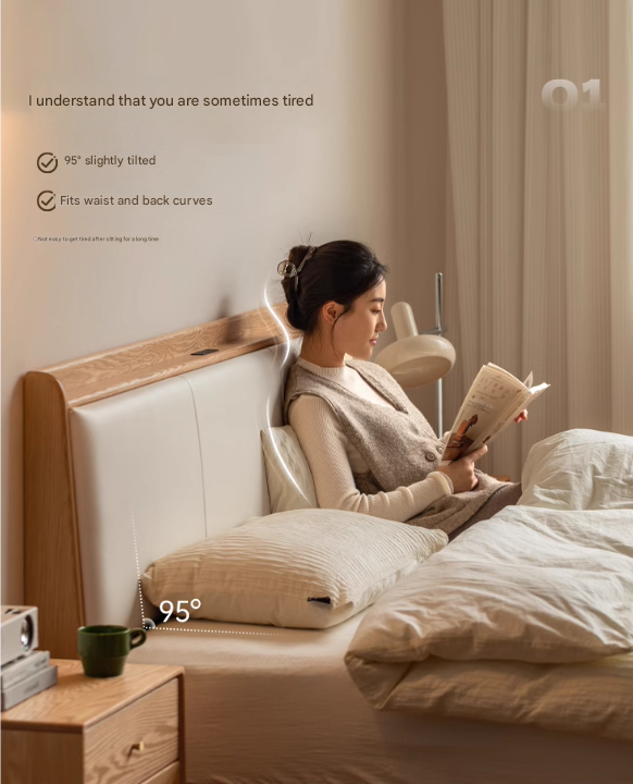 Oak solid Wood Technology Cloth Modern and Simple Bed