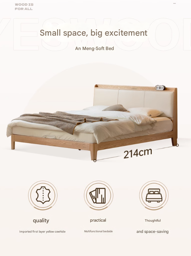 Oak solid Wood Technology Cloth Modern and Simple Bed