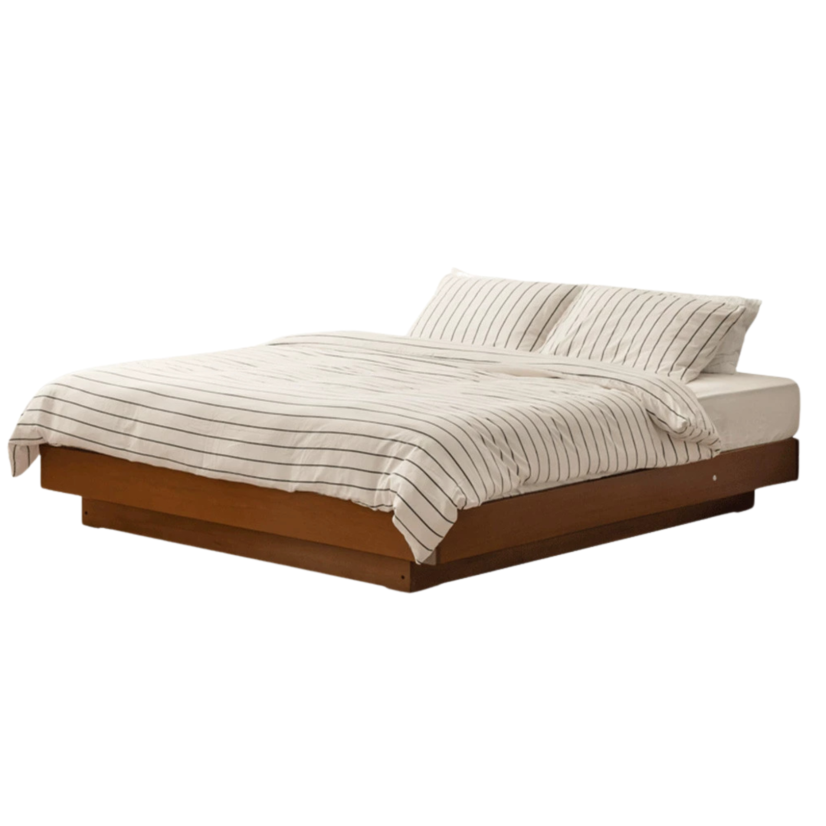 Poplar Solid Wood Retro Platform Box Bed, Headboard-Free Bed with light