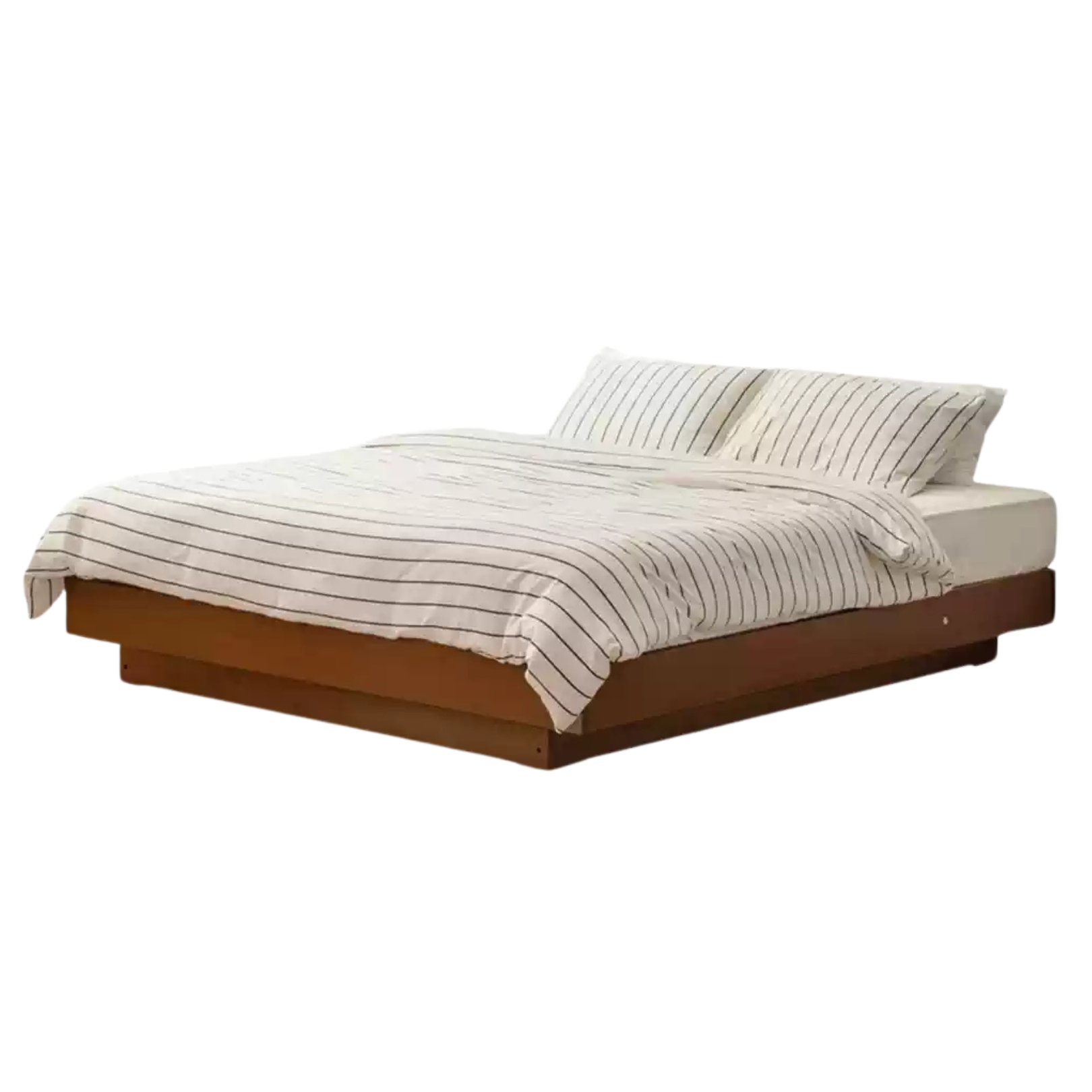 Poplar Solid Wood Retro Platform Box Bed, Headboard-Free Bed with light