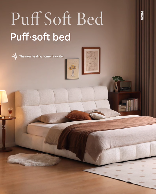 Fabric Soft Puff Bed Cream Style