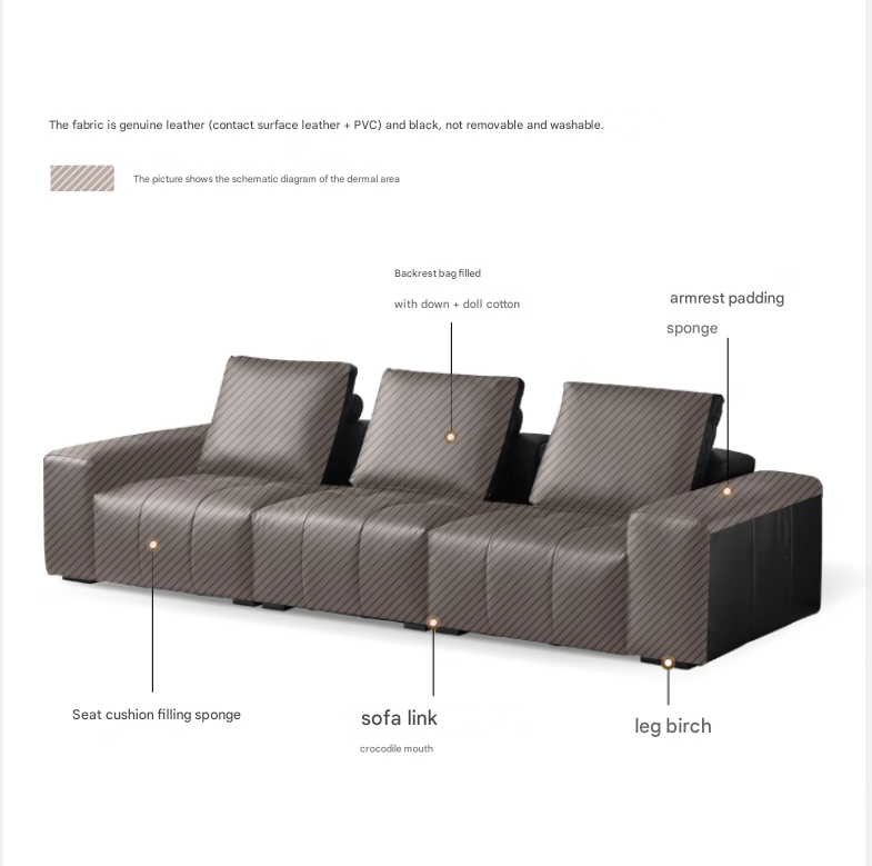 Genuine leather italian minimalist first-layer cowhide black pixel module sofa.