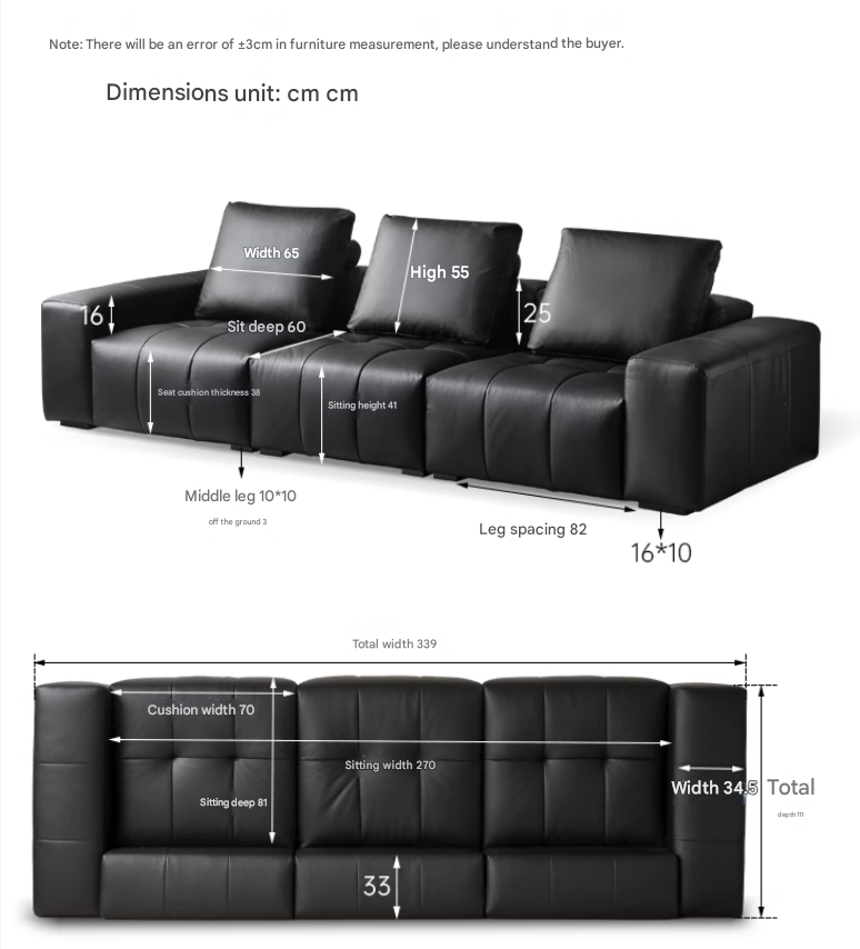 Genuine leather italian minimalist first-layer cowhide black pixel module sofa.