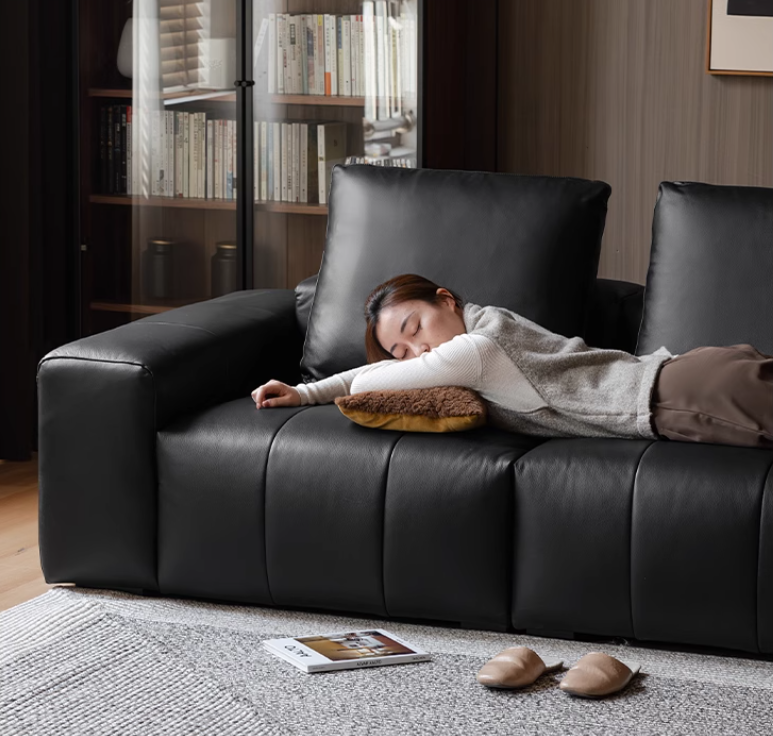 Genuine leather italian minimalist first-layer cowhide black pixel module sofa.