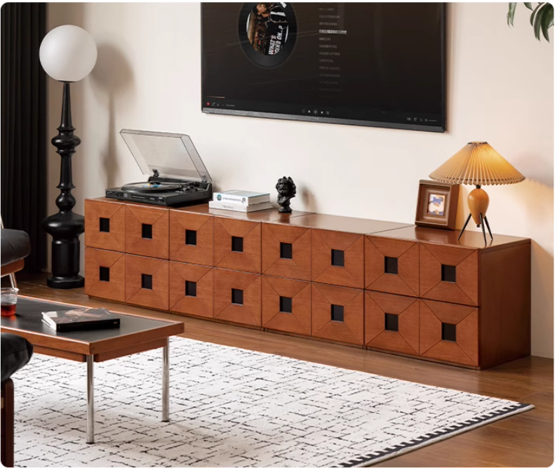 Poplar Solid Wood Ancient Style Module Combination TV Cabinet.