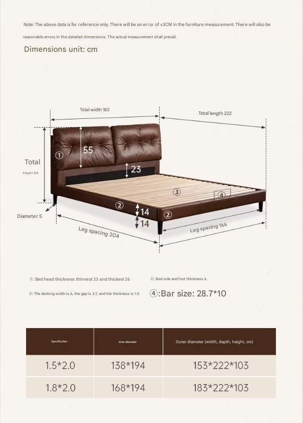 Genuine Leather Art Deco Tufted Platform Bed