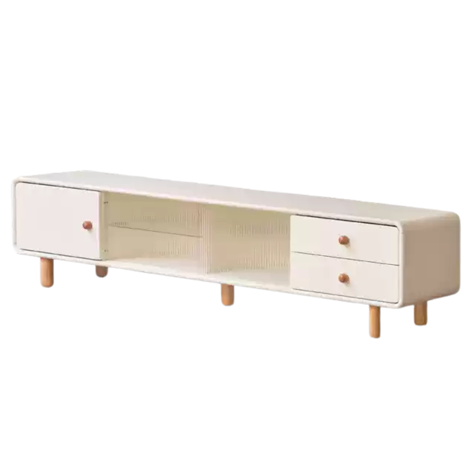 Solid Rubberwood White Floor TV Cabinet.