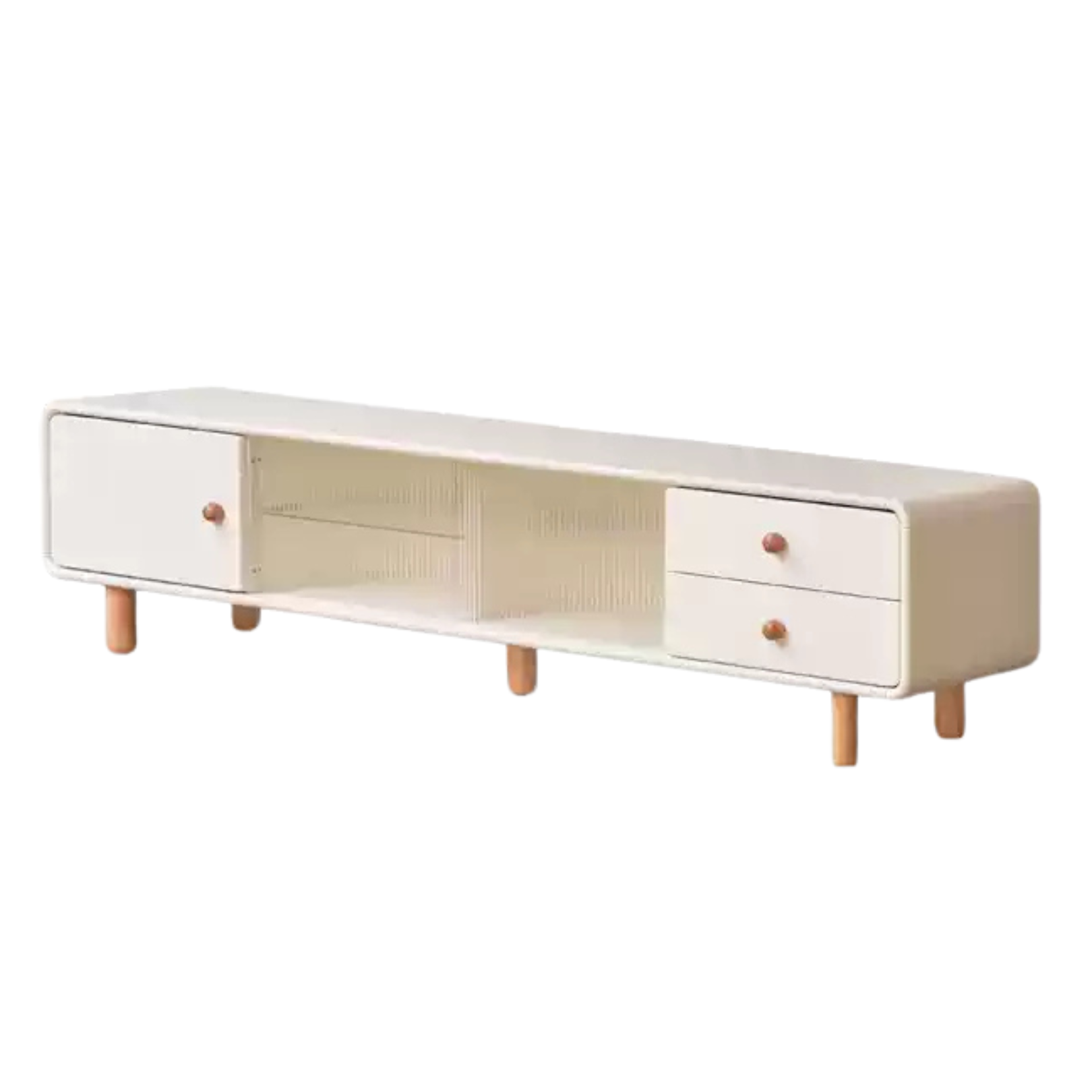 Solid Rubberwood White Floor TV Cabinet.