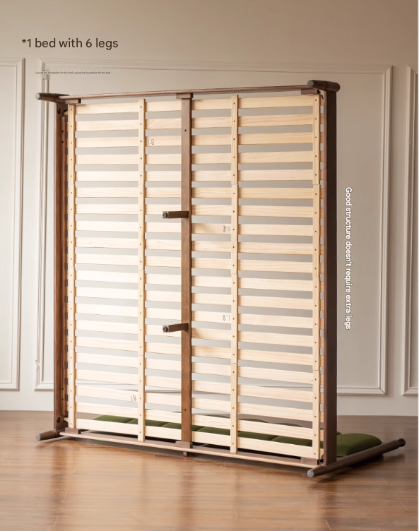 Black Walnut, Oak Solid Wood French Style Leather Bed with Retro Soft Headboard