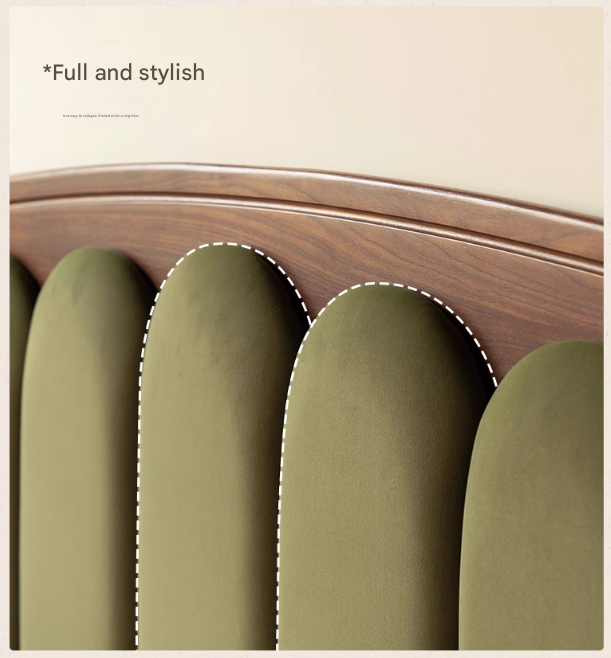 Black Walnut, Oak Solid Wood French Style Leather Bed with Retro Soft Headboard