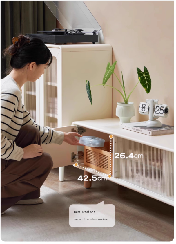 Solid Rubberwood White Floor TV Cabinet.