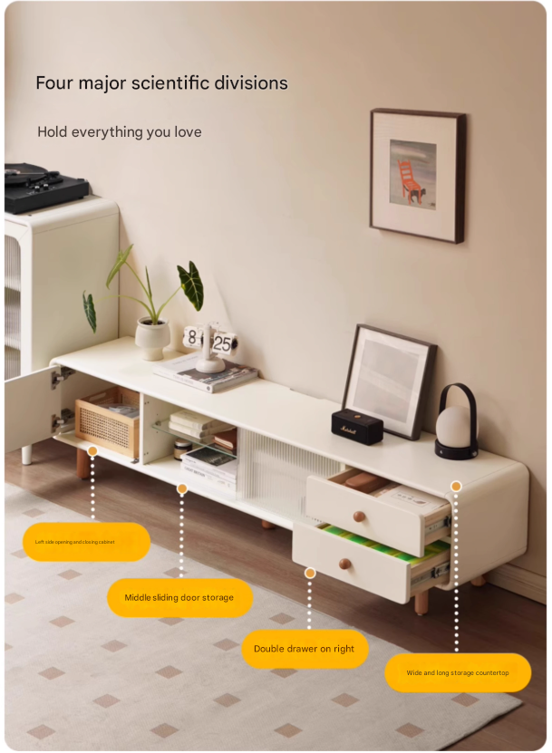 Solid Rubberwood White Floor TV Cabinet.