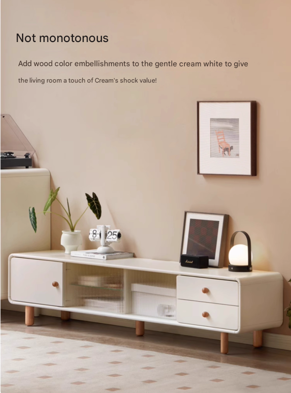 Solid Rubberwood White Floor TV Cabinet.