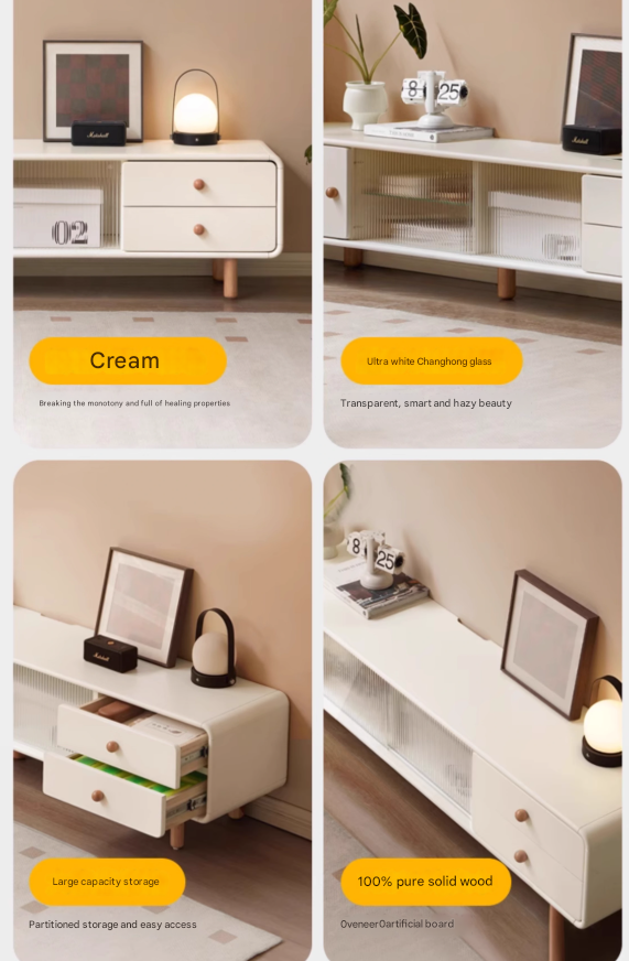 Solid Rubberwood White Floor TV Cabinet.