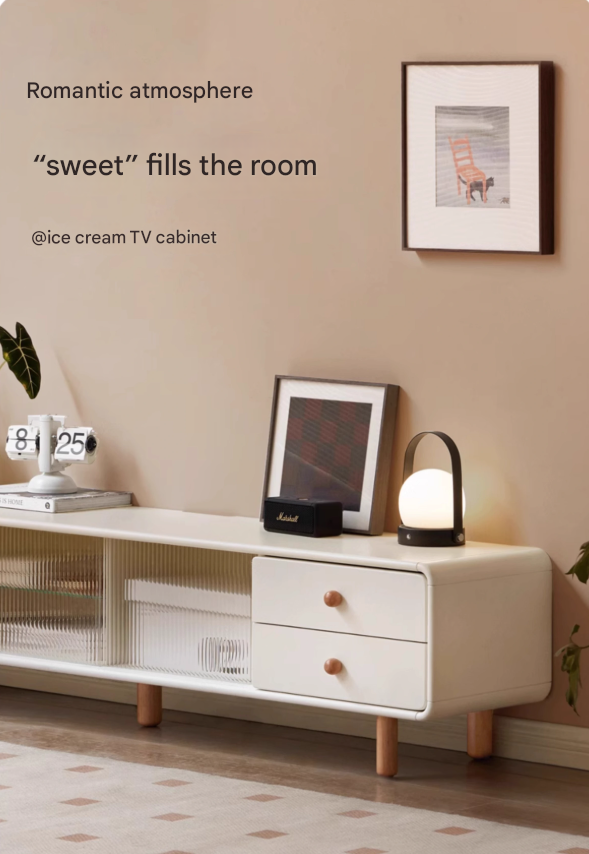 Solid Rubberwood White Floor TV Cabinet.