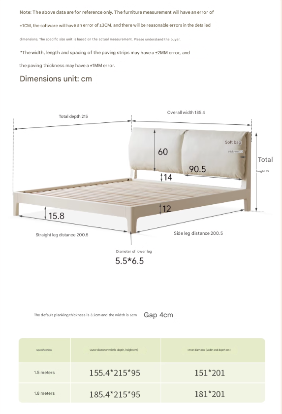 Rubberwood Solid Wood Upholstered Platform Bed with Cushioned Headboard, White