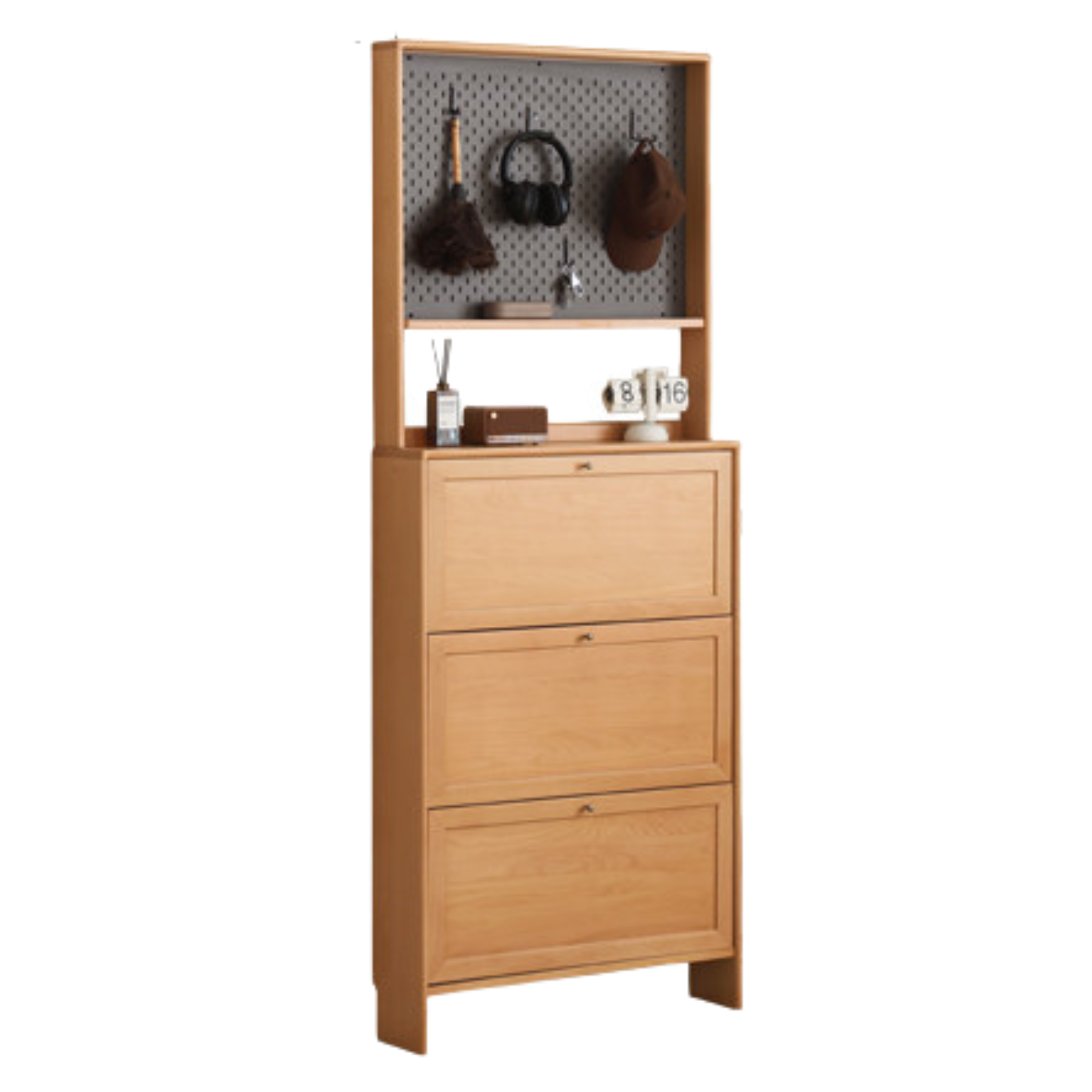 Beech Solid Wood Ultra-Thin Flip Bucket Shoe Cabinet
