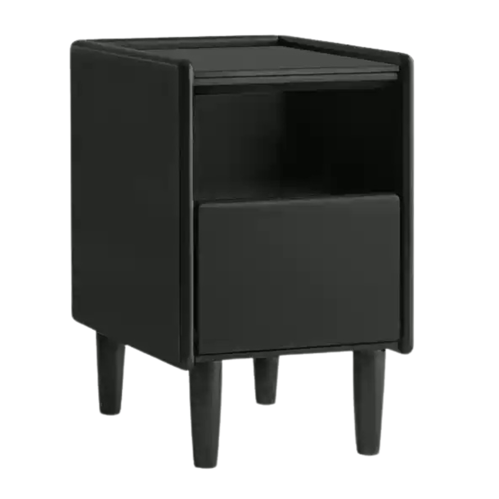 Solid RubberWood Modern Black Nightstand.