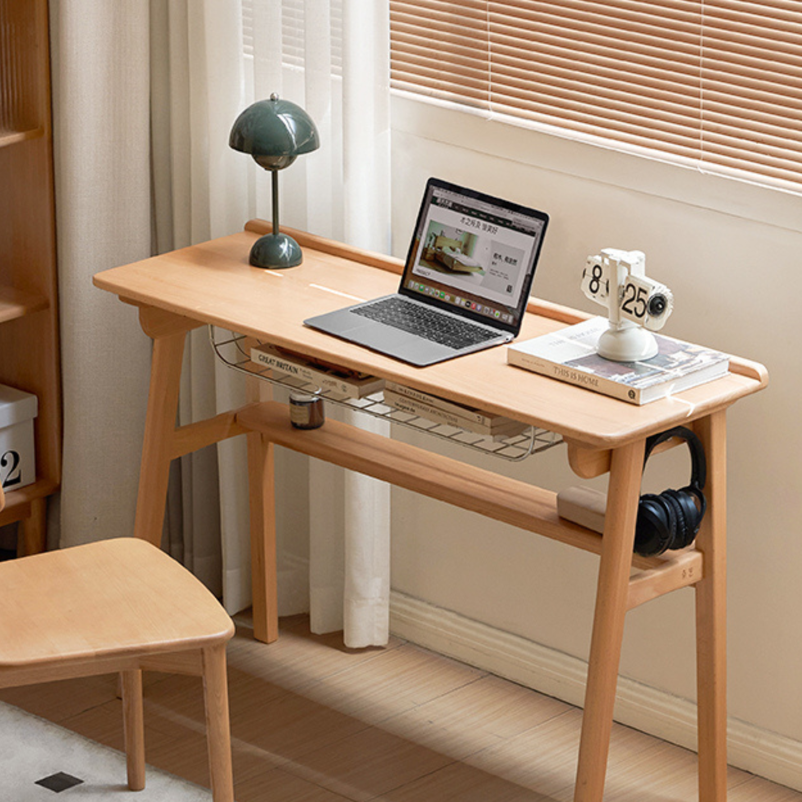 European Beech Solid Wood Ultra Narrow Writing Desk.