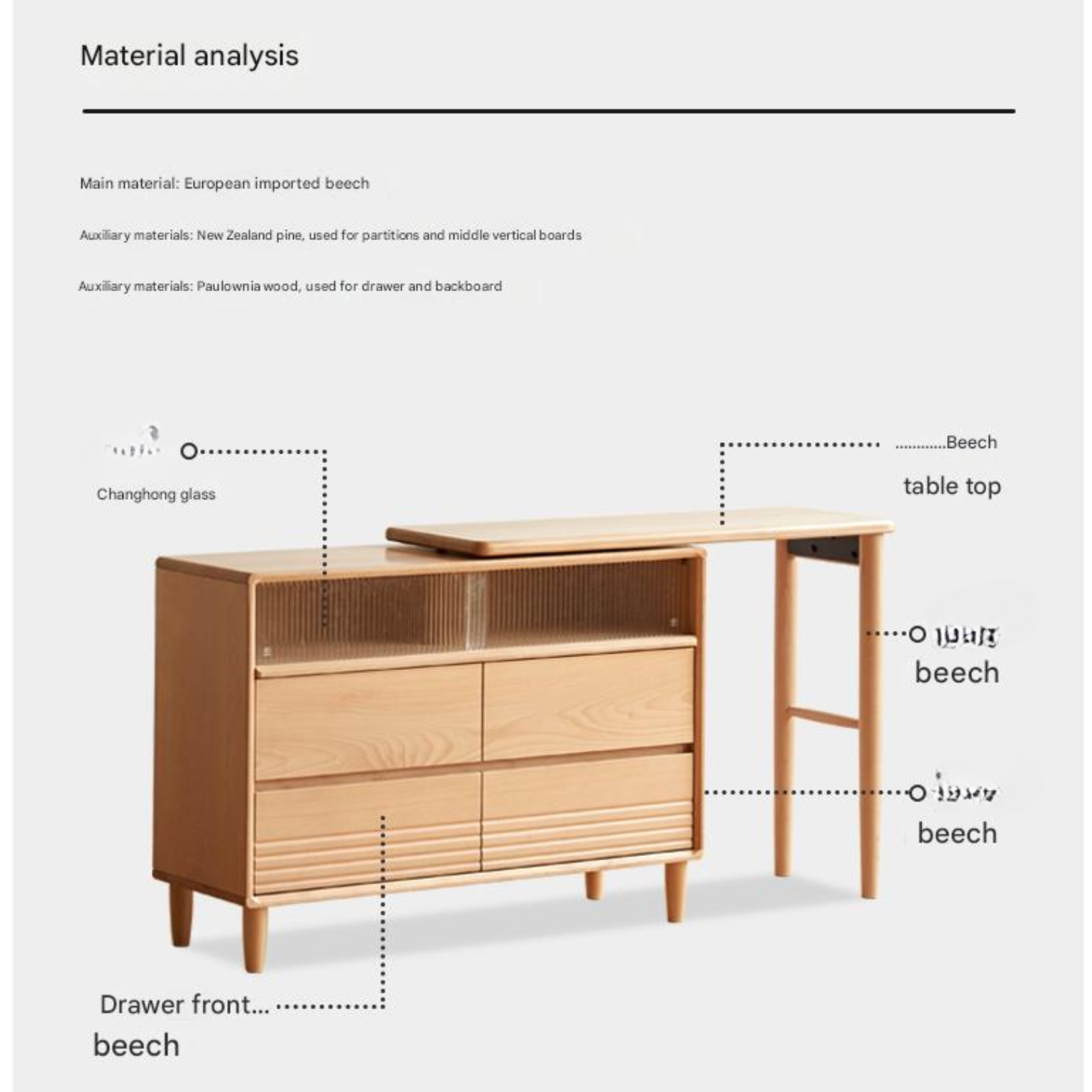 Beech Solid Wood L-Shaped Corner Storage Cabinet, Vanity table.