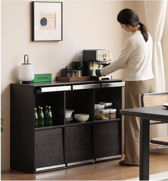 Oak Solid Wood Black Storage Combination Module Cabinet