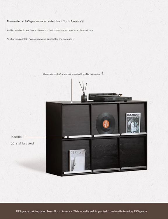 Oak Solid Wood Black Storage Combination Module Cabinet